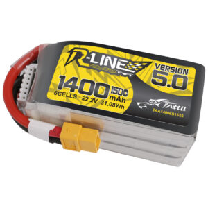 Tattu R-Line Version 5.0 1400mAh 22.2V 150C 6S1P Lipo Battery Pack with XT60 Plug