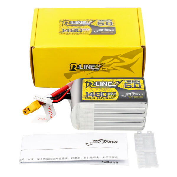 _5__19742 Tattu R-Line Version 5.0 1480mAh 22.2V 150C 6S Lipo Battery Pack with XT60 Plug