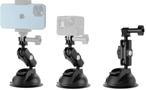 TELESIN Universal Suction Cup Holder with phone holder and action camera mounting