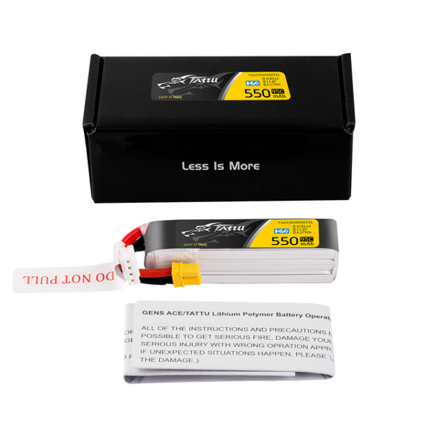 Tattu 3s 550mAh 95C 11.4V HV Lipo Battery with XT30 Plug Long- Pack