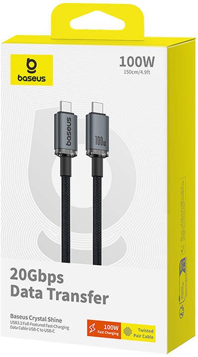 Baseus Crystal Shine 100W USB-C to USB-C Cable, 1.5m 20Gb Black