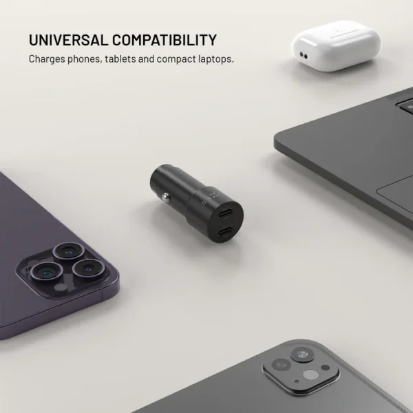 FIXED Dual USB-C Car Charger, 65W, PD 3.0, black