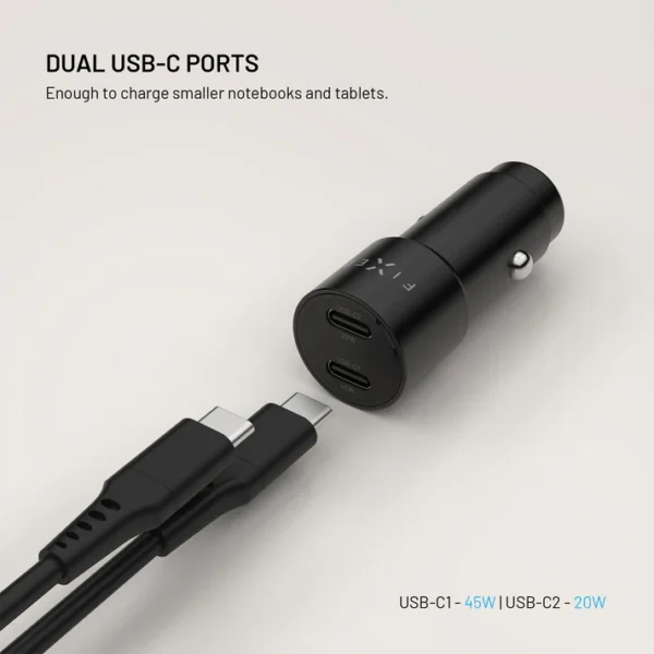 FIXED Dual USB-C Car Charger, 65W, PD 3.0, black