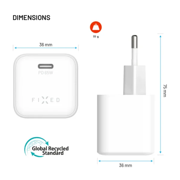 FIXED Mini USB-C GaN Charger 65W, white