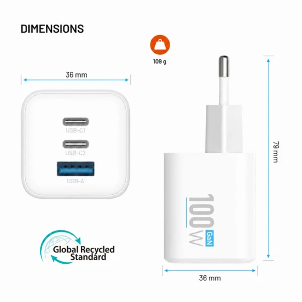 FIXCG100M-2C1A-WH_PH_008_EN FIXED Mini Charger, 2x USB-C, PD support, 100W, white
